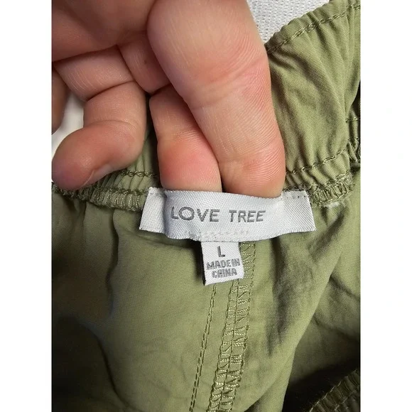 Love Tree Olive Green Parachute Pants Elastic Waist Drawstring Ankle Size Large - Picture 3 of 6
